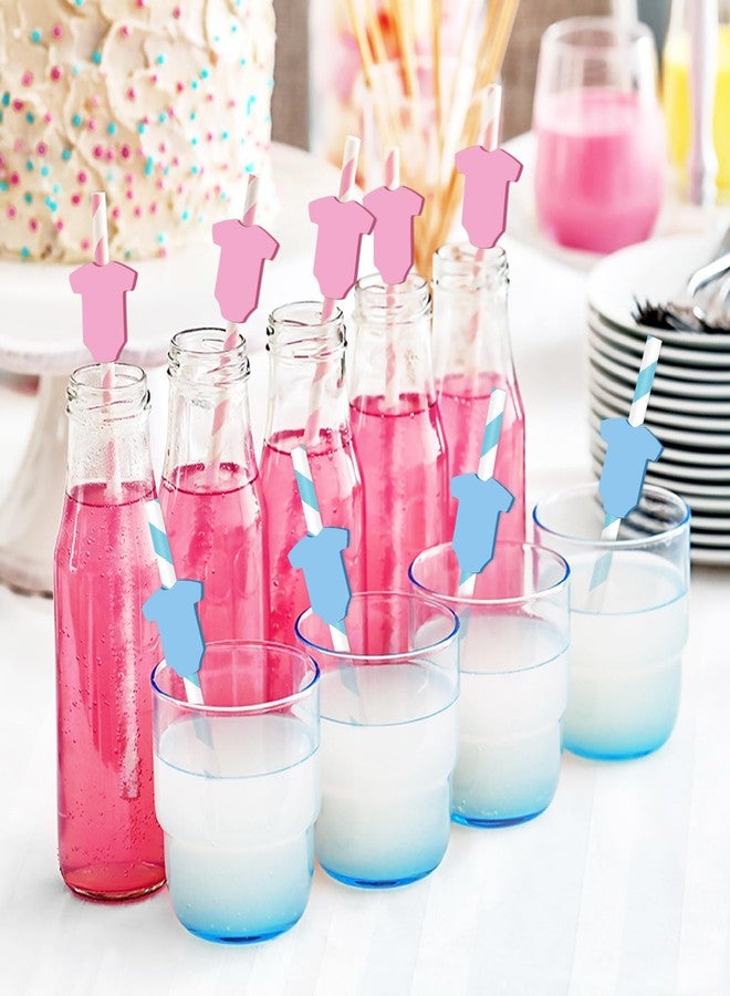 وولاين مجموعة Whaline من 60 قطعة من شفاطات ورقية للكشف عن جنس المولود، بتصميم مخطط باللونين الأزرق والوردي، للاستخدام مرة واحدة، مثالية لحفلات استقبال المولود الجديد. - Image 5